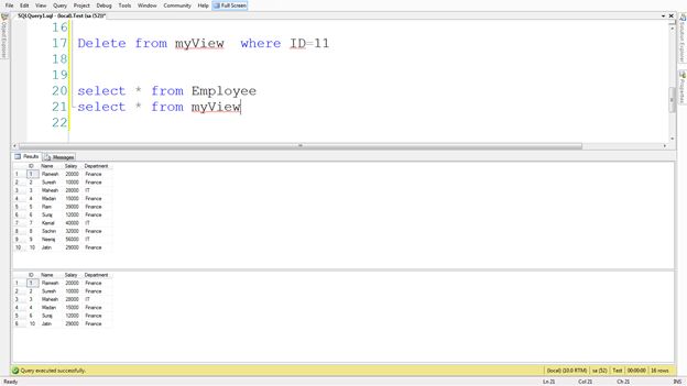 After the deletion select the view